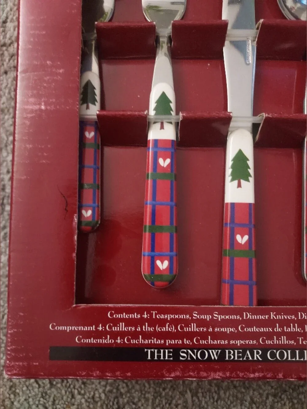 Pfaltzgraff Snow Bear 20 Pc Flatware Set Service For 4 w/4 Extra Teaspoons NOS